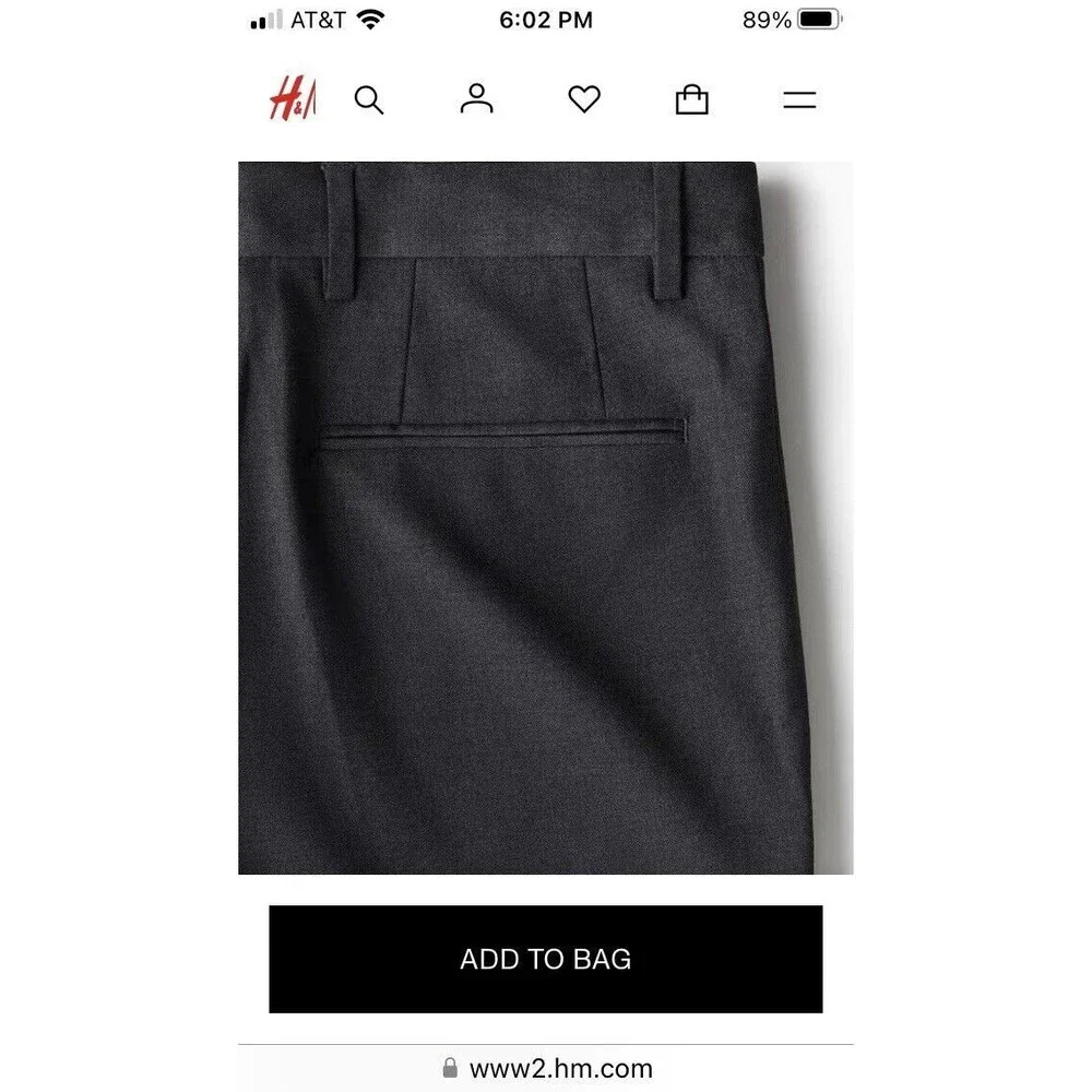 H&M Dress Pants Mens 44 R Gray Slim Fit Stretch Pockets Flat Front New